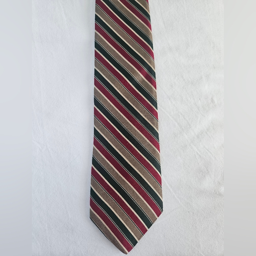 Vintage Paco Rabanne Paris Silk Tie Striped Burgundy Green Gold Made In France